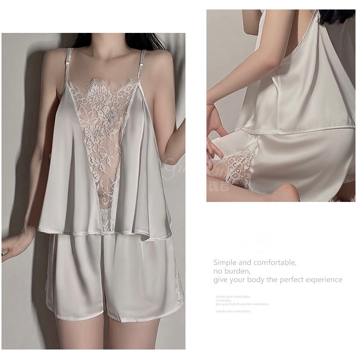 Piyama Sweet Import Set Baju Tidur Baju Celana Pendek Sexy Baju Rumah Putih 328