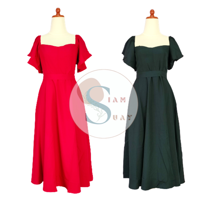 (DS002) DRESS PESTA WANITA IMPORT BANGKOK/ GAUN PESTA HITAM/ GAUN MERAH/ BAJU IMLEK/ FLOWY DRESS MER