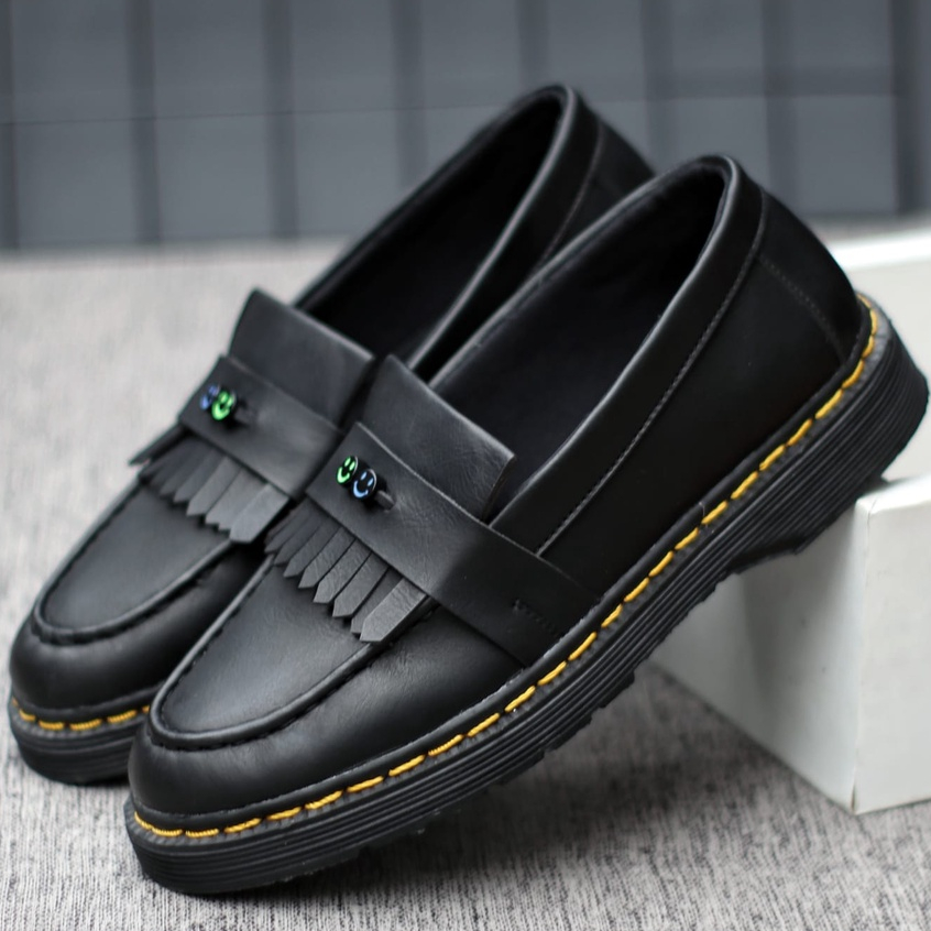 Sepatu Penny Loafers Pria Kulit Pu Sinthetic Slip On Formal Hitam Original Enoz Smile