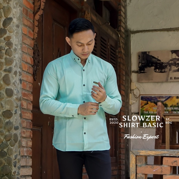 Atasan Kemeja Hem Distro Caual Murah Cowok Cowo Pria Polos Lengan Panjang Abu Tua  -  KLP02