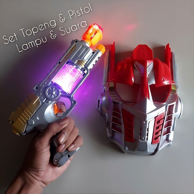 Mainan Set Topeng dan Tembakan Optimus Prime Nyala Lampu dan Nunyi Suara -  Pistol Laser LED cosplay