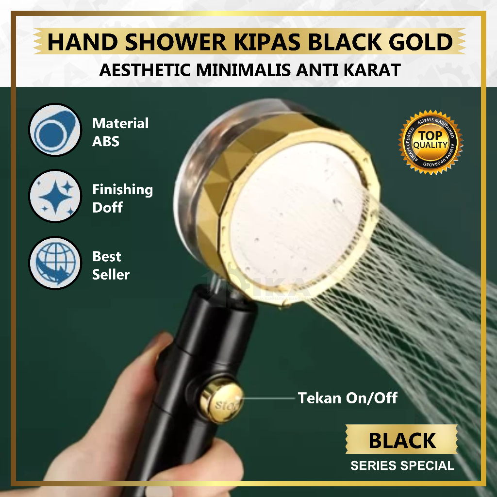 Kepala Shower Mandi Hitam Premium -  Hand Shower Hemat Air Lubang Tekanan Kencang Shower Aerator Bundle Kran Cabang Dan Shower Mandi Turbo Jet Hand Shower / Shower Mandi Simple Set 1186 - Shower Head Set