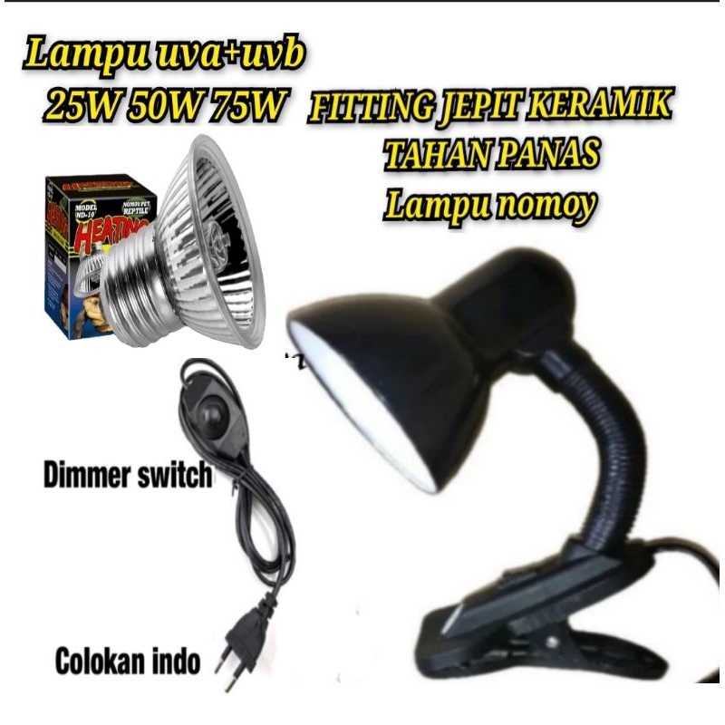 FITTING LAMPU KERAMIK  JEPIT DIMMER ON/OFF NOMOY REPTIL REPTILE
