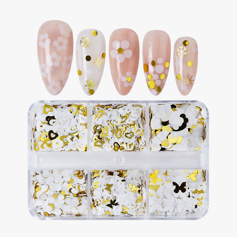 6 Grid / Box Sequin Bentuk Kupu-Kupu/Hati Untuk Nail Art Butterfly