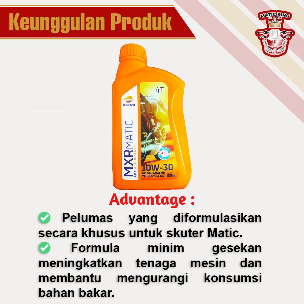 Repsol Oli Mesin MXR Matic 10W-30 API SL/JASO MB 800ml