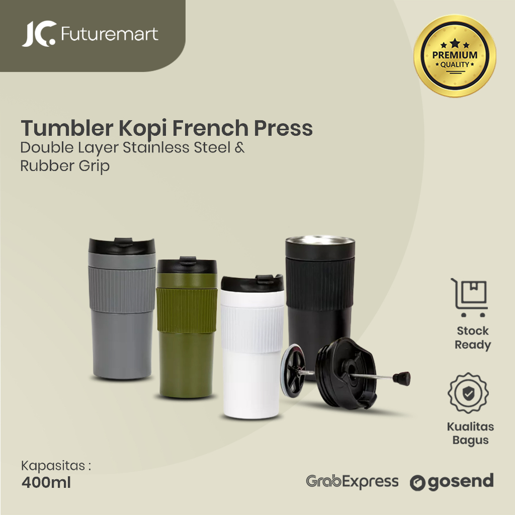 FRENCH PRESS TUMBLER KOPI TEH COFFEE 400ML STAINLESS STEEL RUBBER GRIP