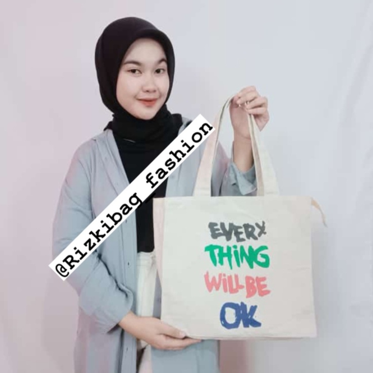 Totebag Wanita Everyting Will Be Ok Pakai Resleting