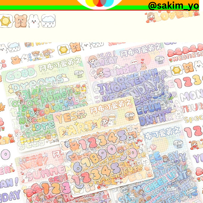 

STICKER STIKER TRANSPARANT PET ALPHANUMERIC LUCU WARNA PASTEL UNTUK DEKORASI BUKU JOURNAL JOURNALING SCRAPBOO SCRAPING BOOK MOTIF MOMO KERTAS NOTE CATATAN KECIL TEMA KARTUN JEPANG LUCU KAWAII CUTE STICKER DIARY LUCU AESTHETIC @sakimyo