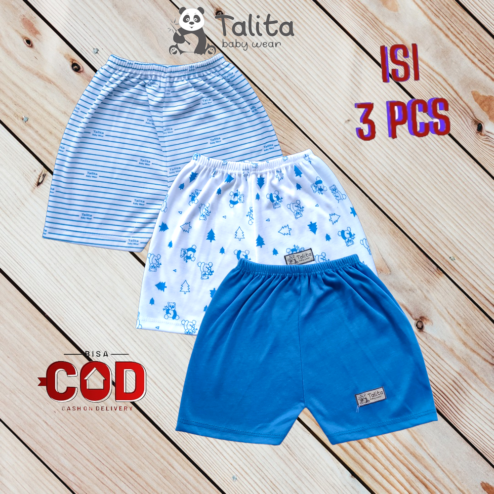 3 Pcs Celana Pendek Bayi Baru Lahir Newborn Seri Coklat/Abu/Biru/Merah