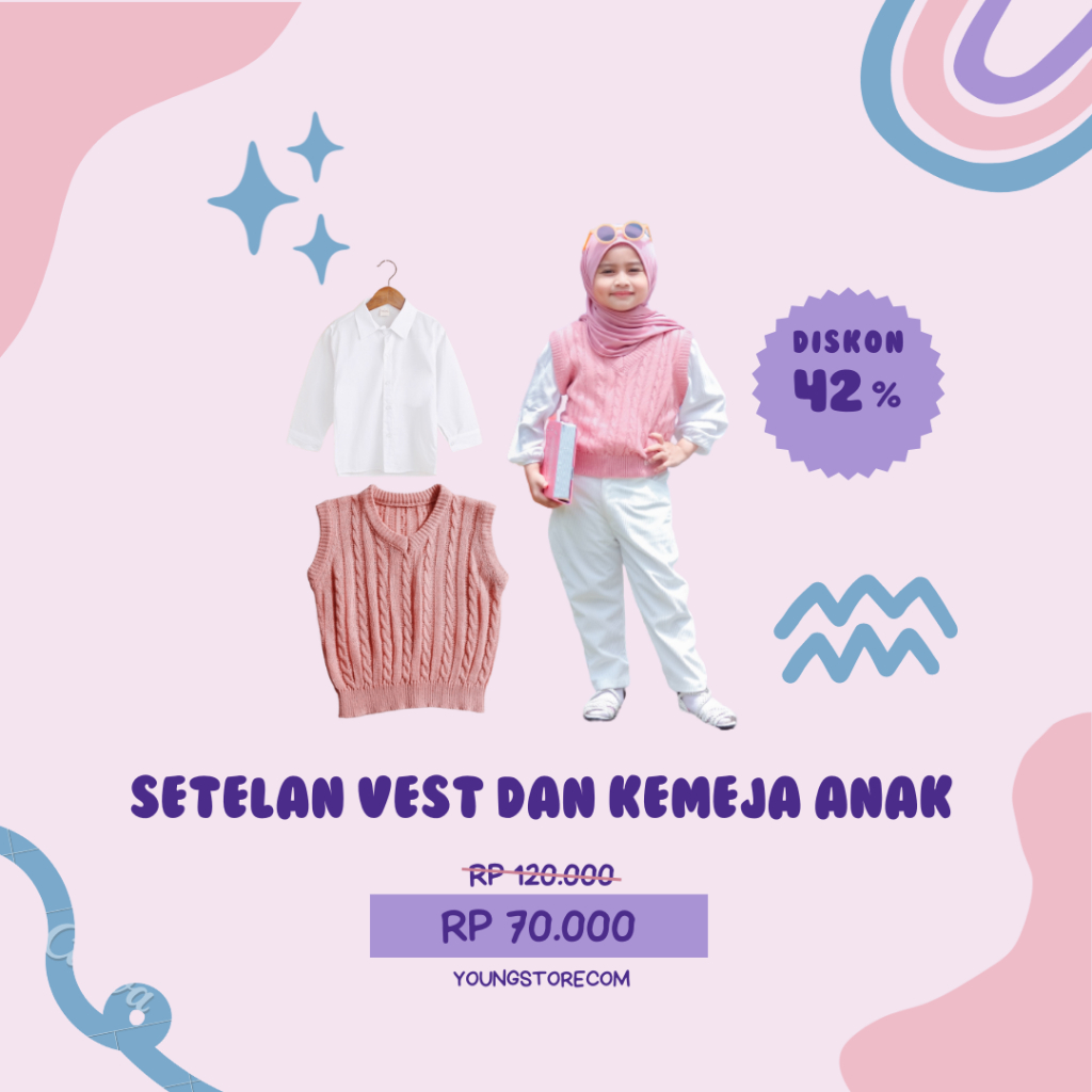 PROMO  Set Rompi Vest Cable Rajut Anak dan Kemeja Putih Anak Usia 2-12tahun
