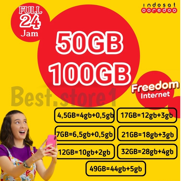 Kuota Indosat IM3 - 50GB &amp; 100GB Freedom Internet FULL 24 JAM