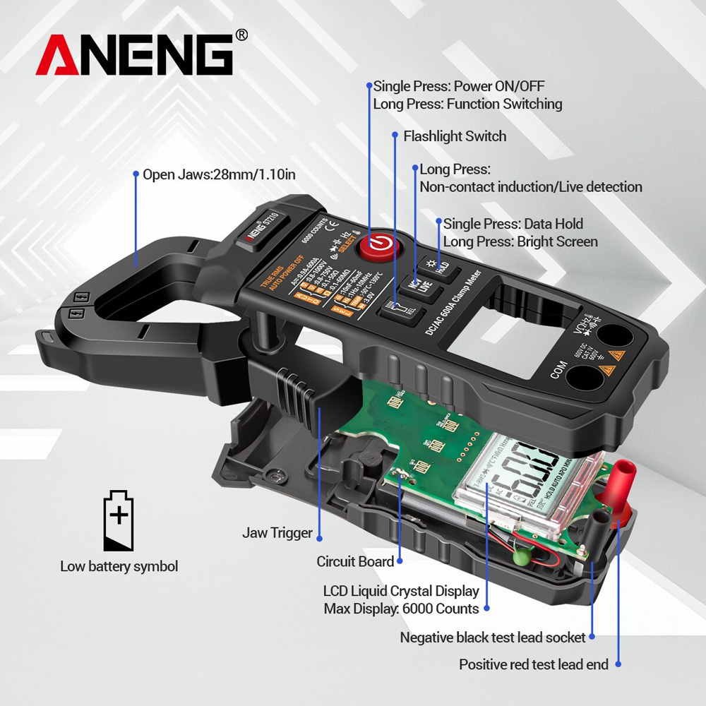 ANENG Digital Multimeter Voltage Tester Clamp - ST210 - Black