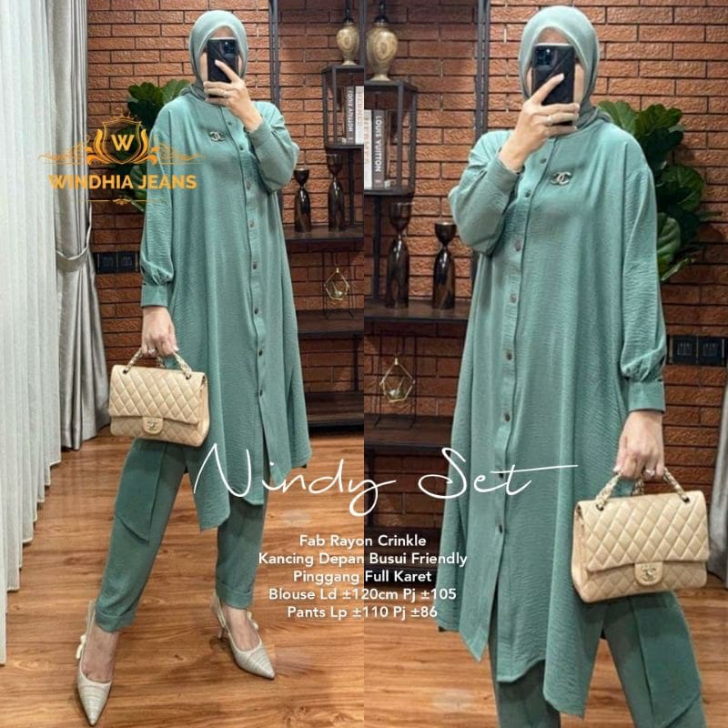 SETELAN CRINKLE AIRFLOW PREMIUM / SETELAN WANITA LONG TUNIK AKSEN KANCING DEPAN VARIASI BELAKANG (BANYAK SIZE M. L. XL. XXL)