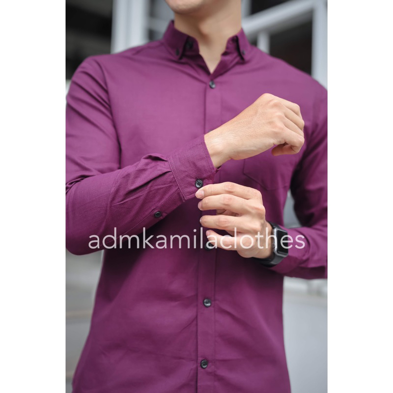 Kemeja pria cowok polos slimfit kasual basic HeM lengan panjang taro