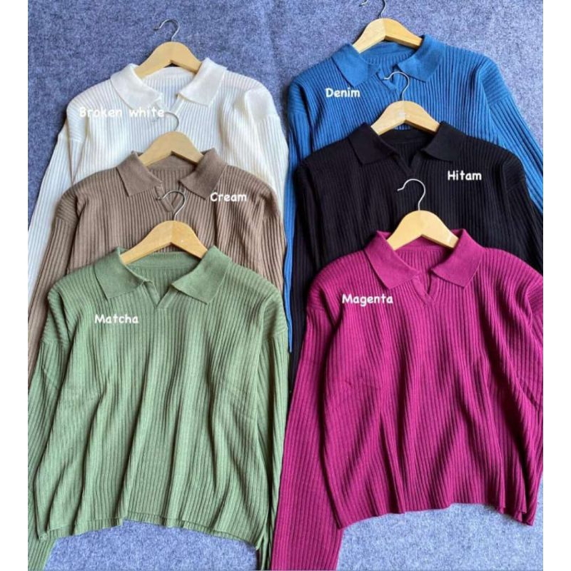 Sweater Crop Polo / Sweater Rajut / Sweater Knit Polo