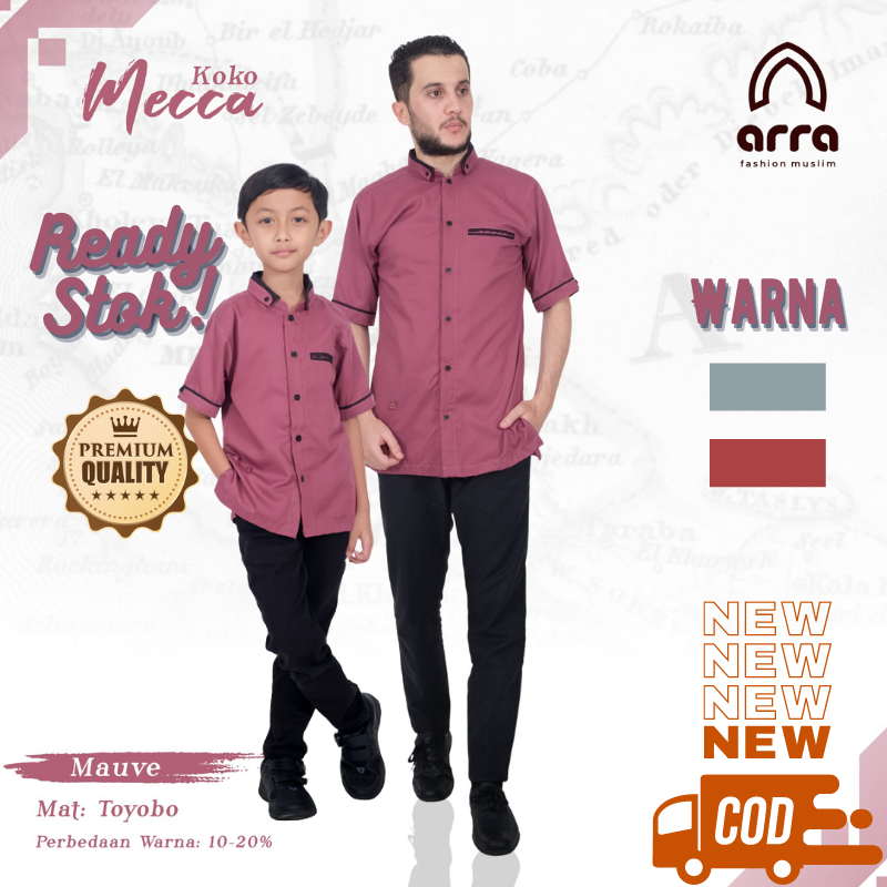 Baju Kemeja Koko Couple Ayah Dan Anak Lengan Pendek Arra Series Mecca MAUVE TERRACOTTA SAGE GREEN Ba