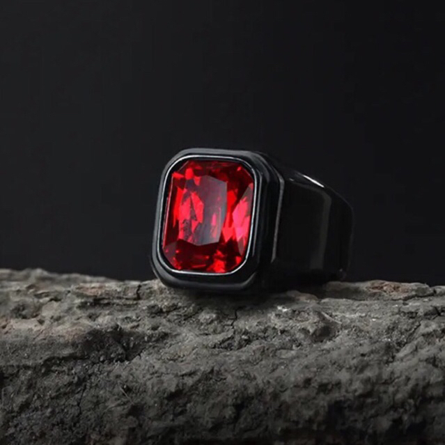 CINCIN TITANIUM MERAH RUBY PRIA SUPER KEREN SUPER EKSLUSIF WARNA BLACK