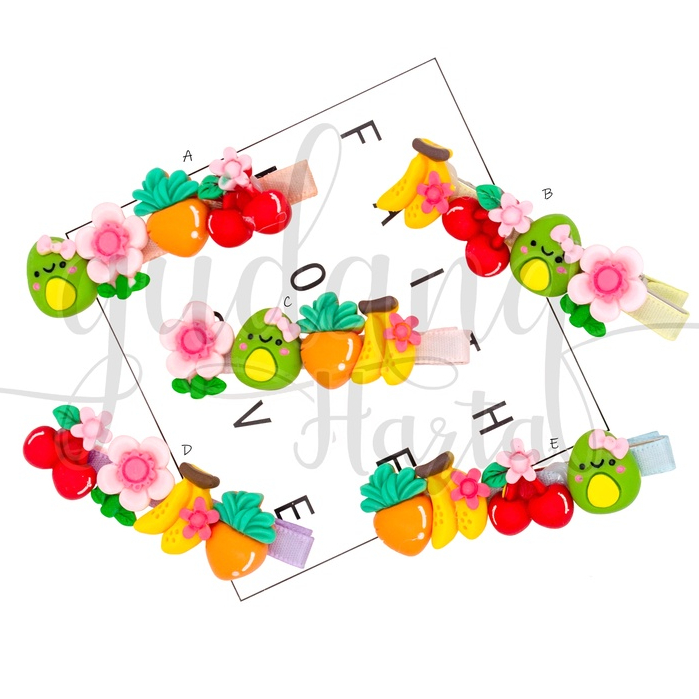 Jepit Rambut Cute Mix Fruits Hairclip Motif Buah Dan Bunga Sayur GH 201833