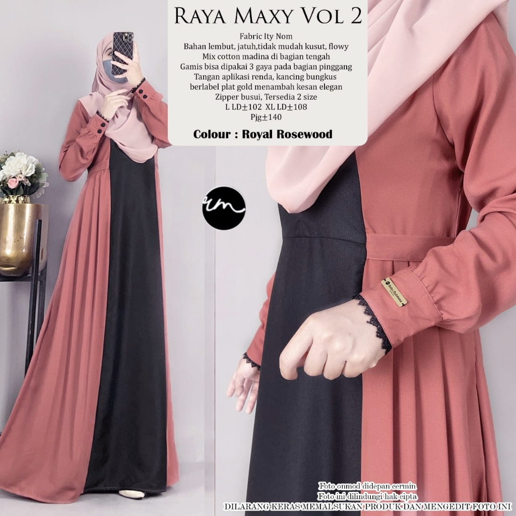 RAYA MAXY VOL 2 DRESS Ori 100% By Ratu Mulabees GAMIS POLOS KOMBINASI DUA WARNA SANGAT ELEGAN MEWAH 