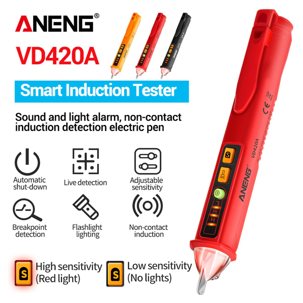 ANENG Tester Pen Non Contact AC Voltage Alert Detector 12-1000 V - VD420A - Red