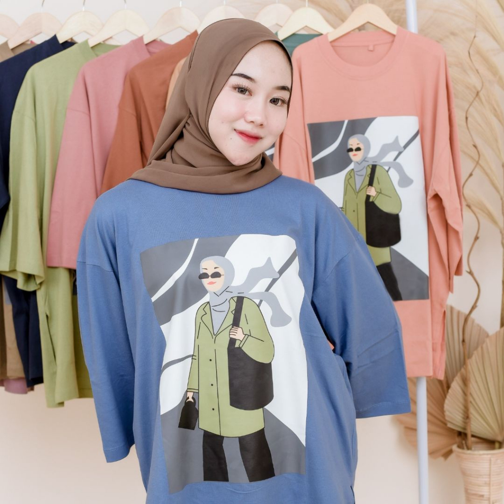 Basic Oversized Top Kaos Polos Wanita Jumbo Lengan 7/8 / Atasan Casual