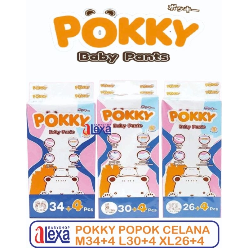 POKKY Baby Pants M34+4 L30+4 XL26+4 XXL22+4- Popok bayi celana