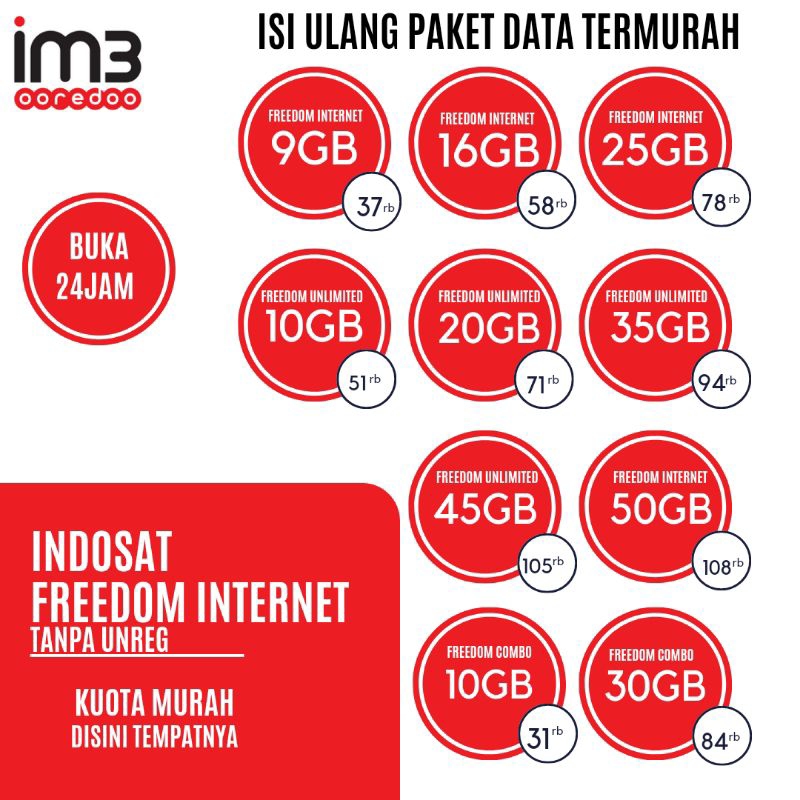 IM3 FREEDOM UNLIMITED ISI ULANG PAKET DATA INTERNET