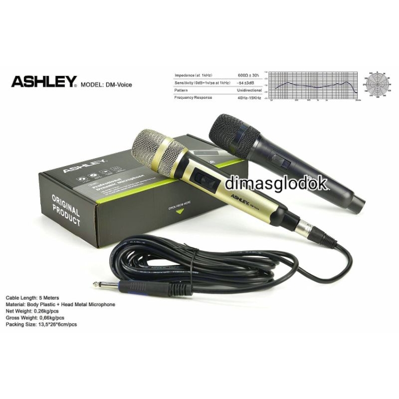 Mic Ashley Mikropon Kabel Mikropon Vokal Ashley Original