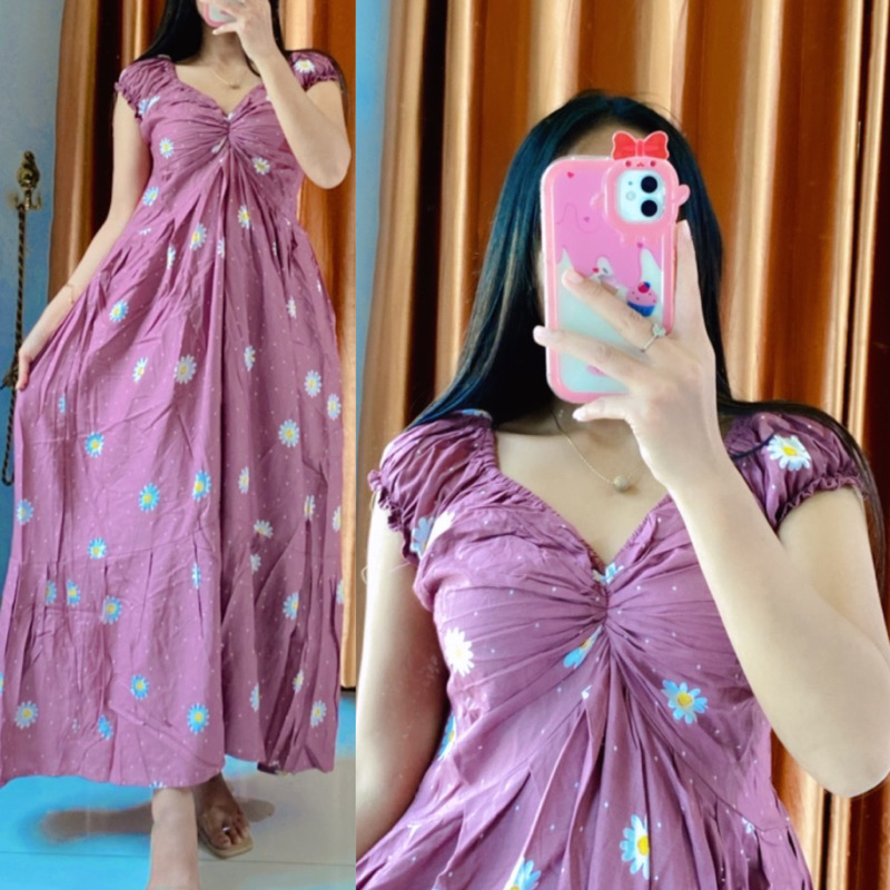 Daster bali panjang best seller / long dress kerut / dress panjang jumbo LD 120 / daster long viral 