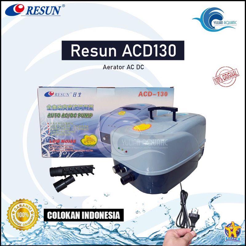 Aerator Ac Dc Resun ACD 130 Colokan Indonesia Pompa Udara Otomatis Baterai Oksigen Bioflok
