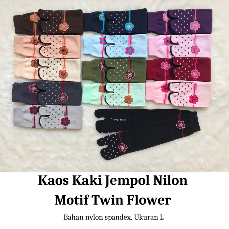 DIKEMAS 12 Pasang Kaos Kaki Jempol Nylon Motif Twin Flower