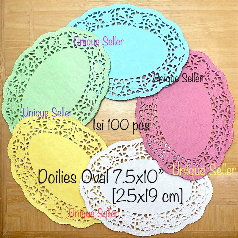 Doilies Paper Oval 7.5x10” (19x25 cm) isi 100 Putih &amp; Warna Warni / Doyleys Paper Oval Warna Warni 19x25cm / Kertas Alas Renda Oval 7.5 x 10 / Kertas Renda 7.5”x10&quot; / Paper Doilies 25 x 19 cm / Doily Doyly Paper 7.5x10 25x19