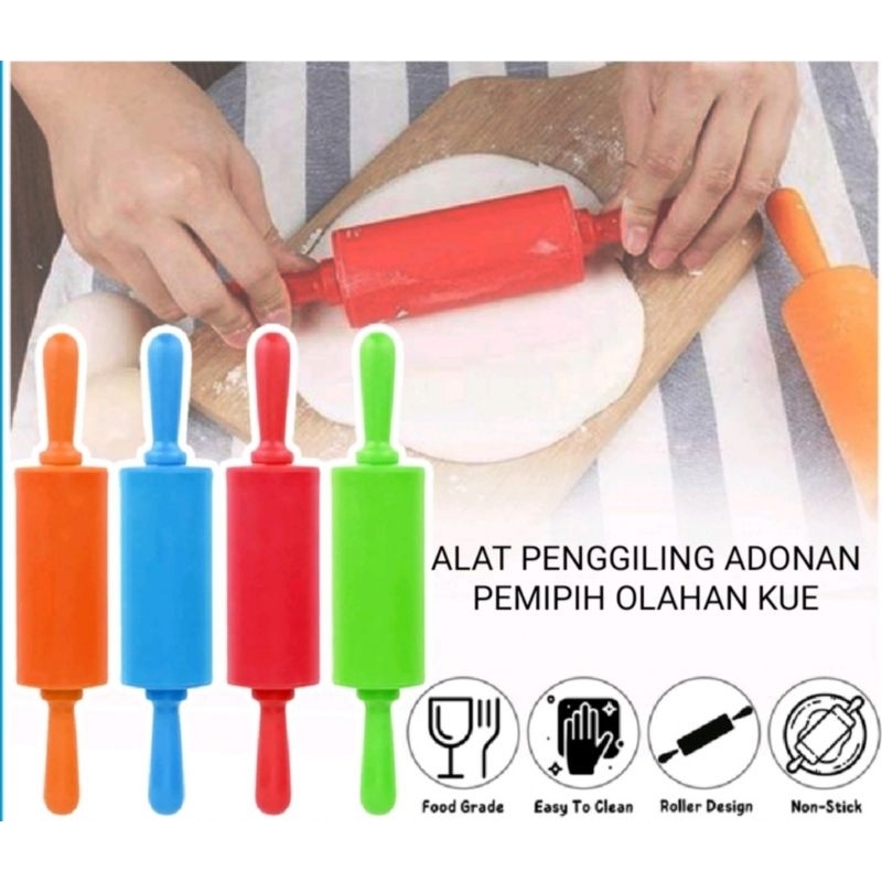 Alat penggiling adonan kue bahan plastik sillicon rol putar pemipih penipis adonan