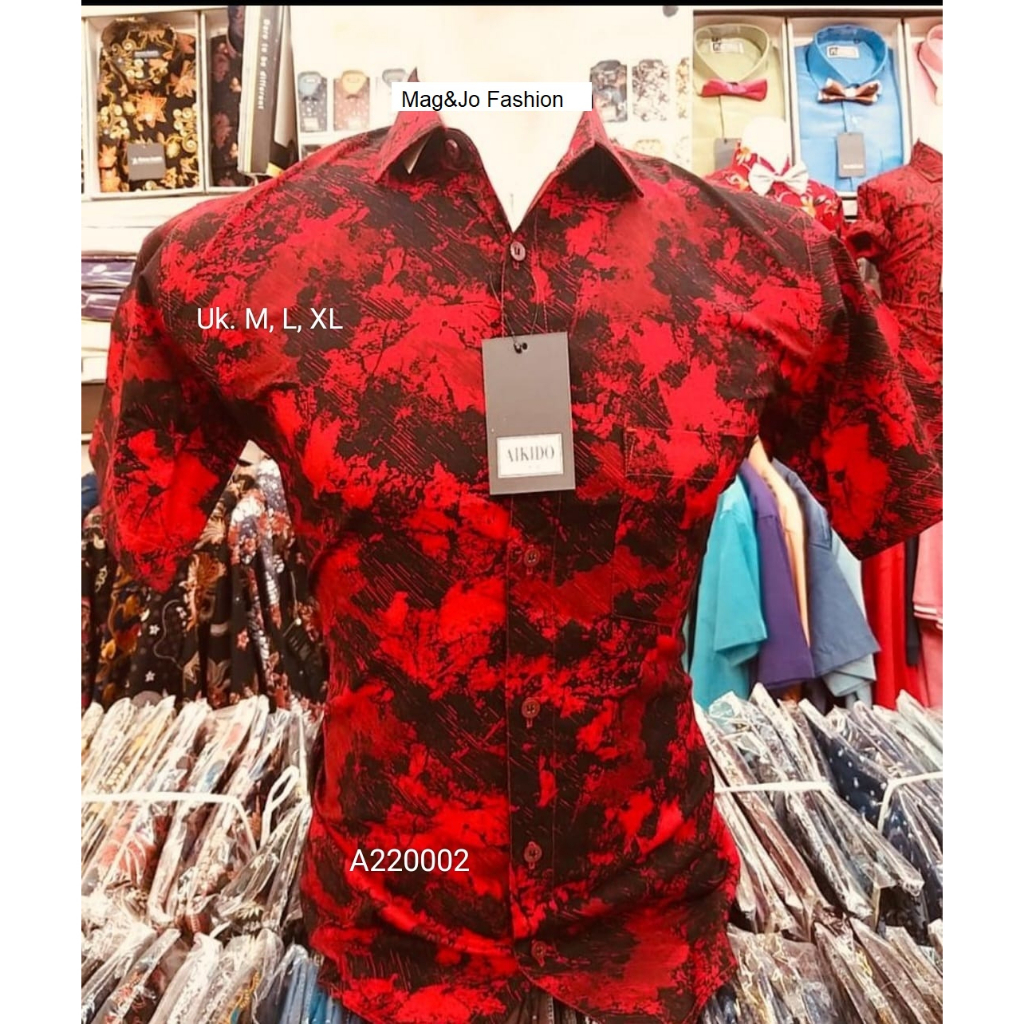 hem merah pria / kemeja imlek / baju imlek / batik pria lengan pendek / kemeja pria