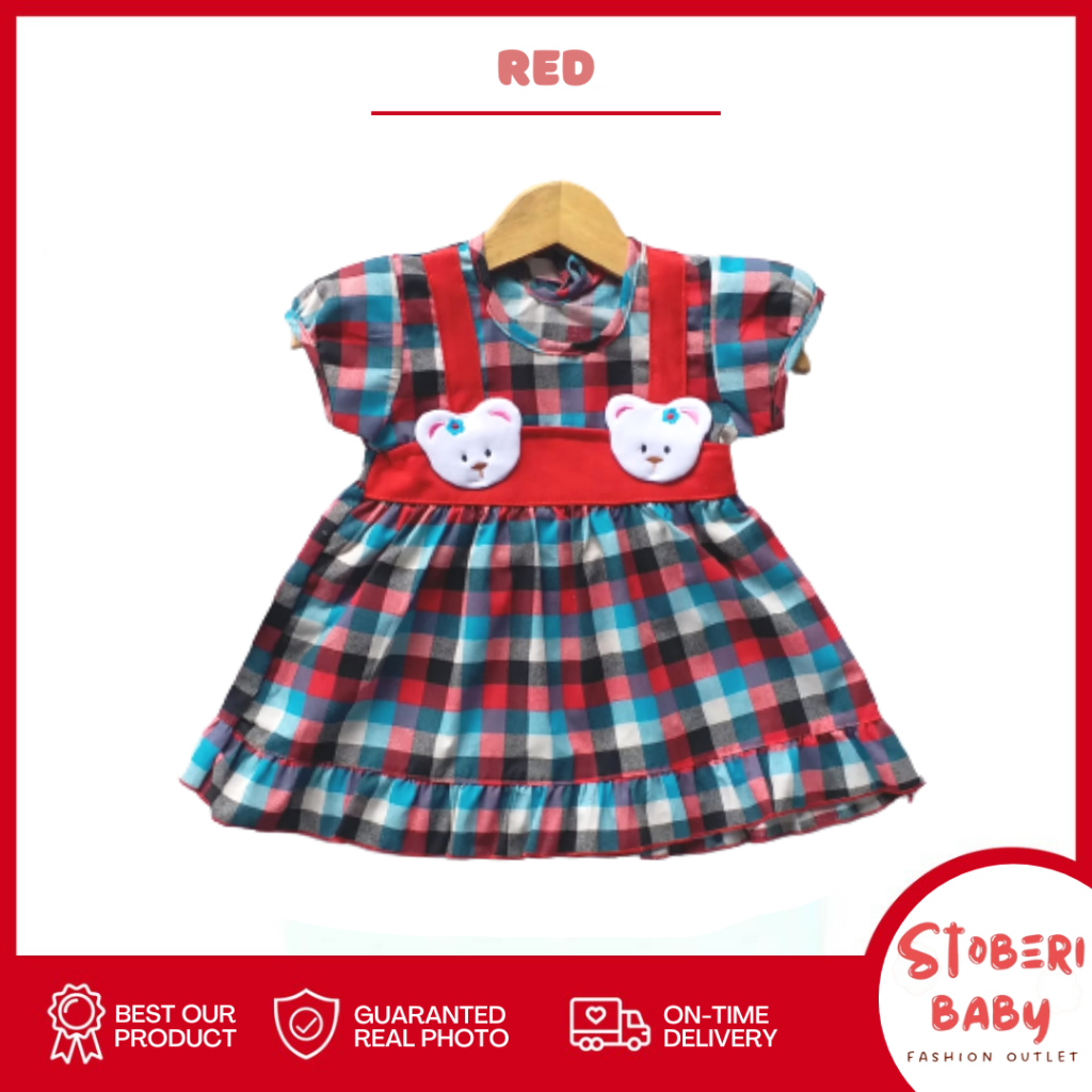 stoberi baby - (EXCLUSIVE ON STOBERI BABY) Dress Bayi Motif Animal Lucu Baju Bayi Perempuan / QIU2 SQUARE BEAR