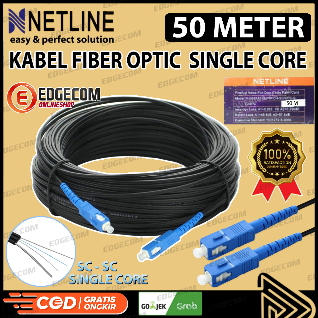 Kabel FO Fiber Optic SC-SC Single Core 50 Meter NETLINE