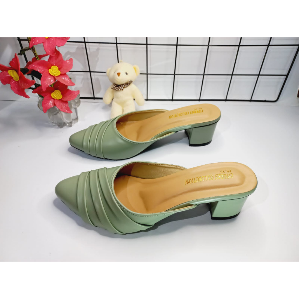 SANDAL HEELS HAK 5 CM SELLOP JAHIT SEPATU WANITA