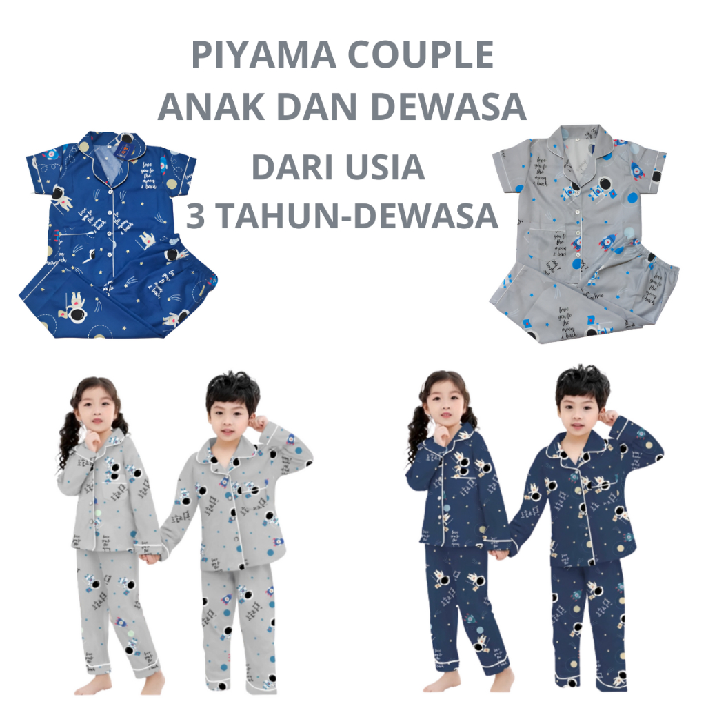 CIAHAW-COUPLE Piyama Anak Dan Dewasa Model CP Dan PP Dari Usia 3 Tahun -Tanggung Dan Dewasa