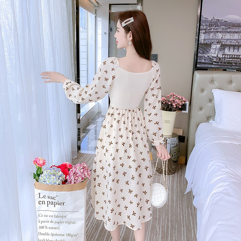 Long Sleeved White Floral Dress M291