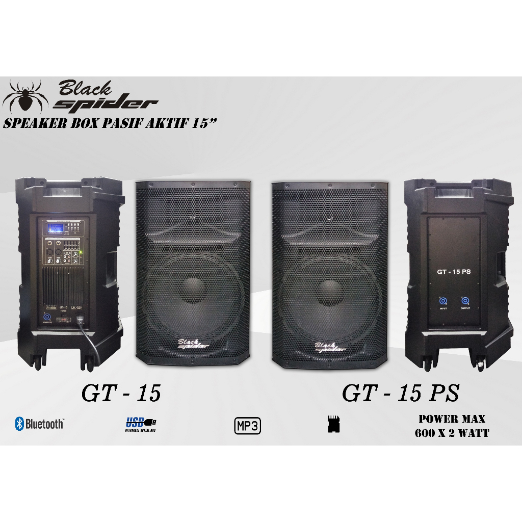 Speaker Portable Wireless Black Spider BS GT - 15 &amp; PS 15"