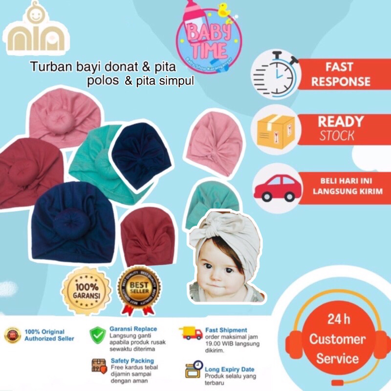 NIA Turban Bayi Vinata Donat &amp; Pita &amp; Pita Simpul Turban Bayi Anak