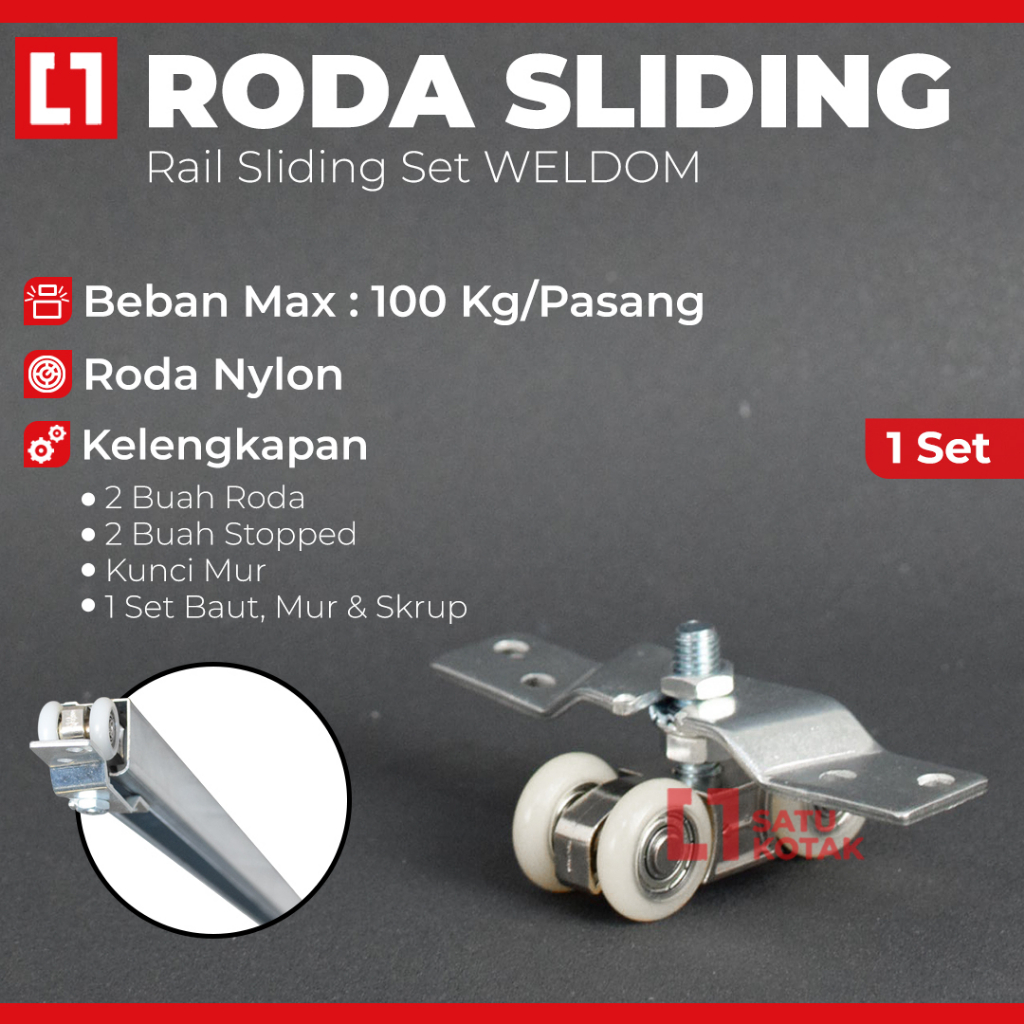 Roda Husky Rail Pintu Geser Gantung Sliding Track 1 Set - Weldom