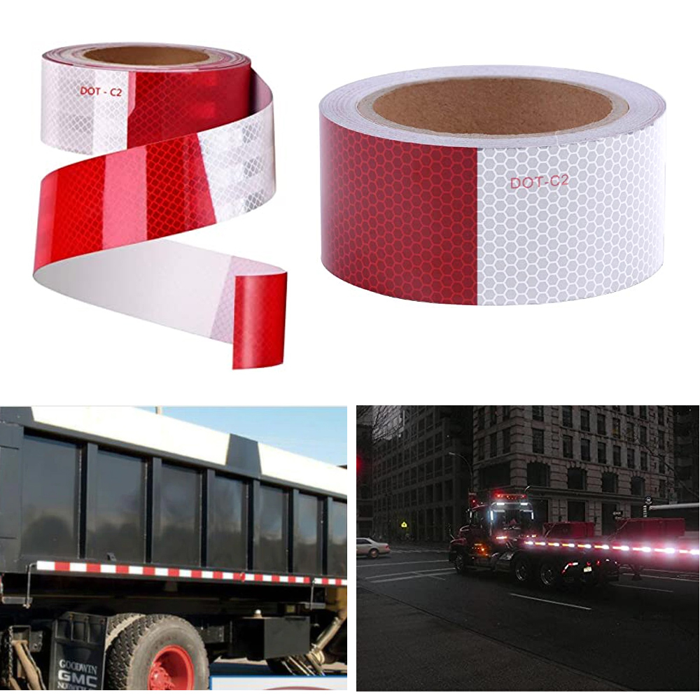 Reflective Sticker Warning Strip Tape Two Color Trunk Exterior 5x300cm 5x100cm, Strip Reflektif Mobil Truk Trailer Pita Reflektif, Stiker nyala dalam gelap, stiker sepeda gunung, Sticker Reflektif Mobil Bak Truk Reflektor