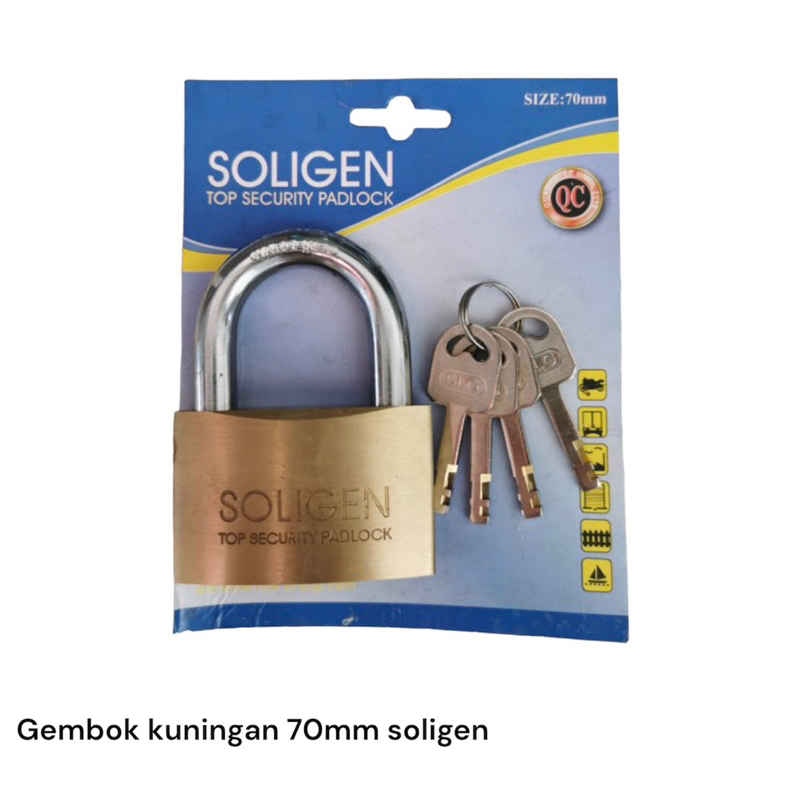 Gembok kuningan pintu pagar 70mm leher pendek Soligen