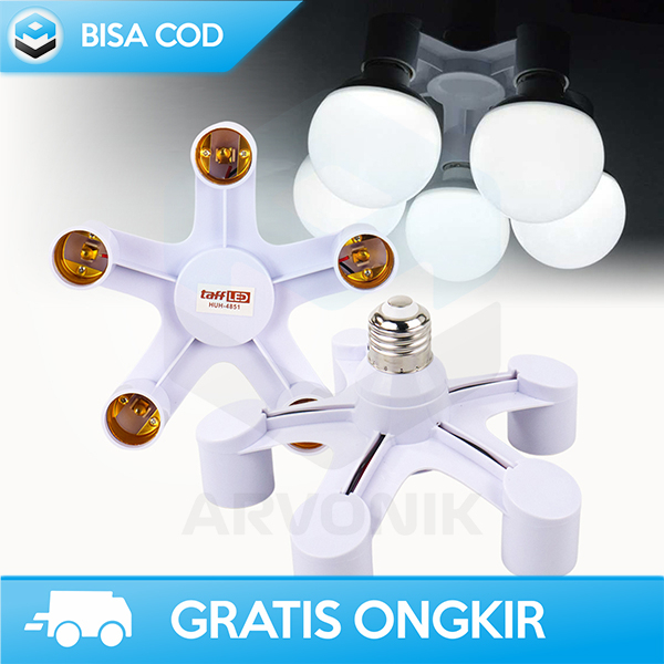 FITTING BOHLAM LED 5 CABANG MERK TAFFLED SOCKET E27 HIGH QUALITY 220V