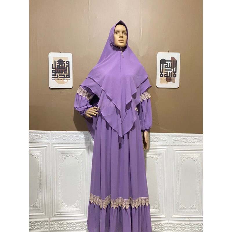 Gamis Ceruti DEWASA dengan Renda Daun