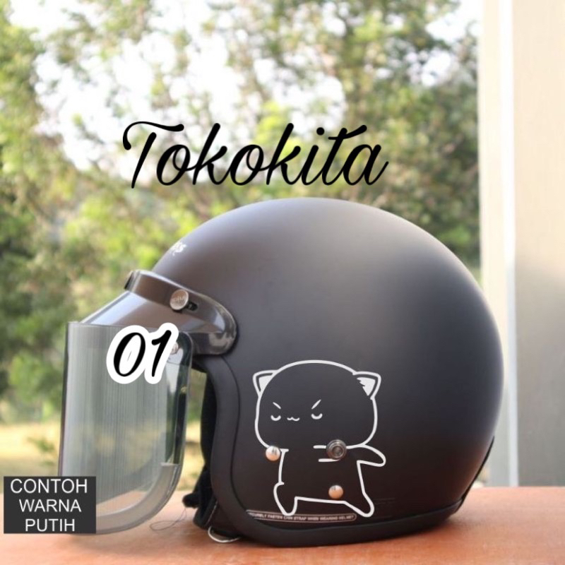 Sticker cuting kucing mochi stiker helm emot lucu cutting sticker motor visor murah