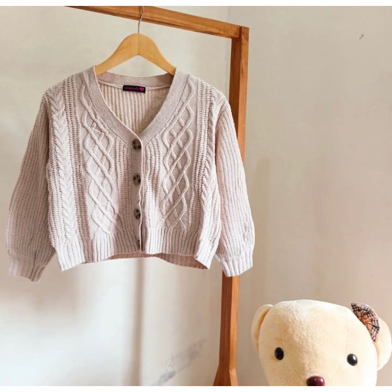 cardigan kepang balon, cardi pinterest, velvet balon