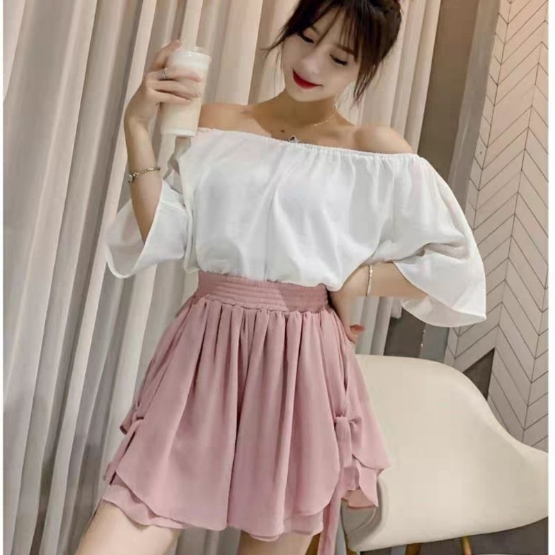 MDLV ~ 5671# Nivean Layered Wide Leg Shorts Celana Rok Korea Import