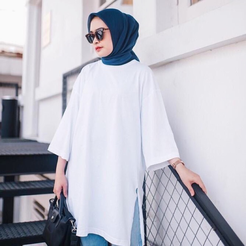 KAOS POLOS OVERSIZE WANITA LENGAN 7/8 TUNIK BASIC OVERSIZED TOP HIJAB FRIENDLY